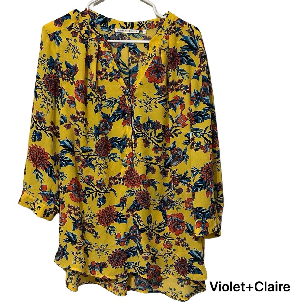 🛼Violet & Claire Yellow Floral Blouse size 2X GUC